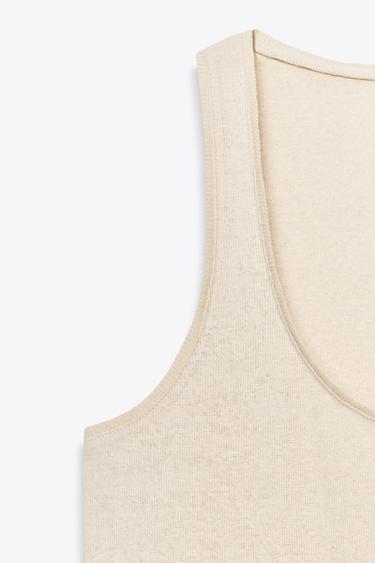 LINEN AND COTTON BLEND STRAPPY TOP - Sand by Zara - Image 6