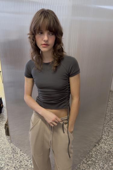 ADJUSTABLE GATHERED T-SHIRT - Charcoal grey by Zara