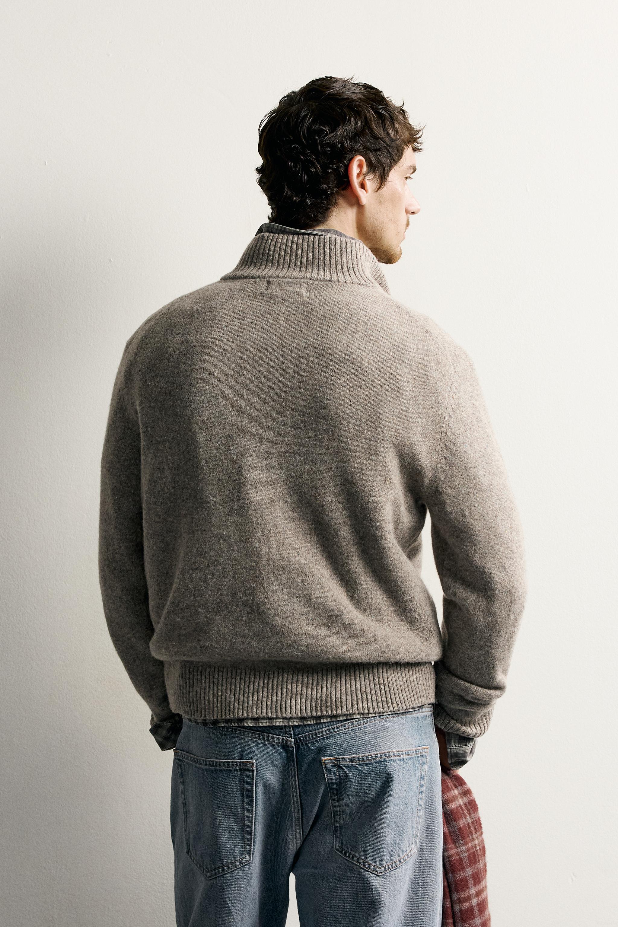 100% WOOL MOCK NECK BUTTON SWEATER
