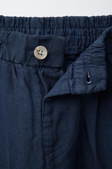 100% LINEN BALLOON TROUSERS - Navy blue by Zara - Image 2