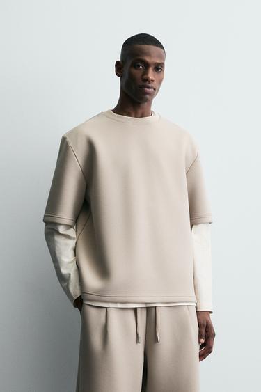 NEOPRENE-EFFECT SWEATSHIRT WITH STUD - Stone by Zara