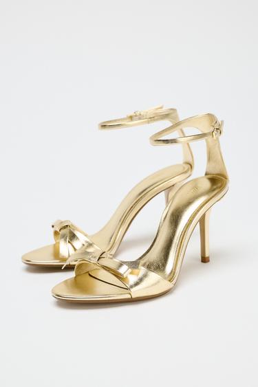 METALLIC-EFFECT BOW HIGH-HEEL SANDALS - Gold by Zara - Image 2