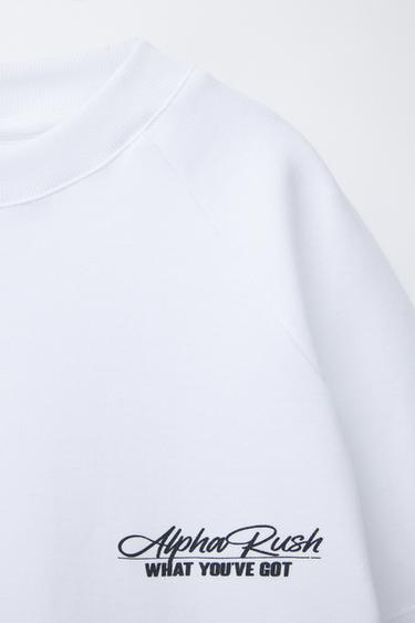 T-SHIRT WITH RAISED SLOGAN - Oyster-white by Zara - Image 2