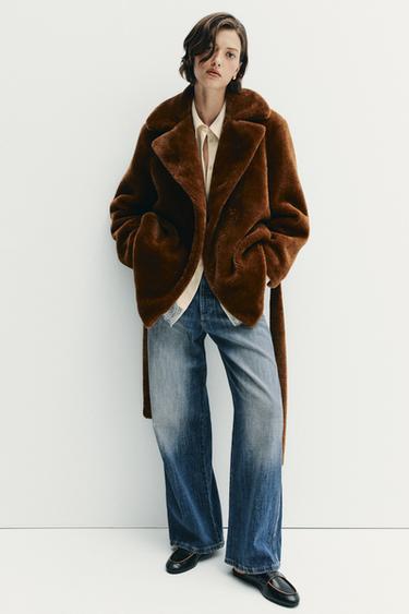 FAUX FUR JACKET WITH BELT - Caramel by Zara