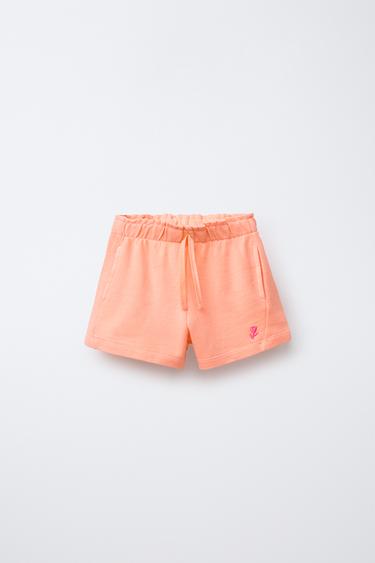 PLAIN BERMUDA SHORTS WITH EMBROIDERY - Neon orange by Zara