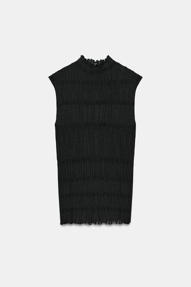 프릴 니트 탑 - Zara 블랙