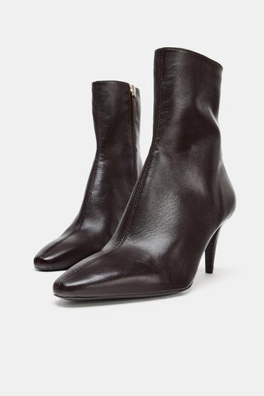 LEATHER HEELED ANKLE BOOTS - Brown by Zara - Image 3