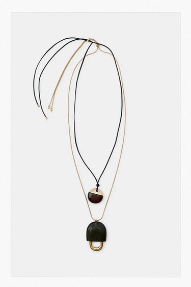 Zara 皮革與樹脂兩條裝項鍊 - 金黃色