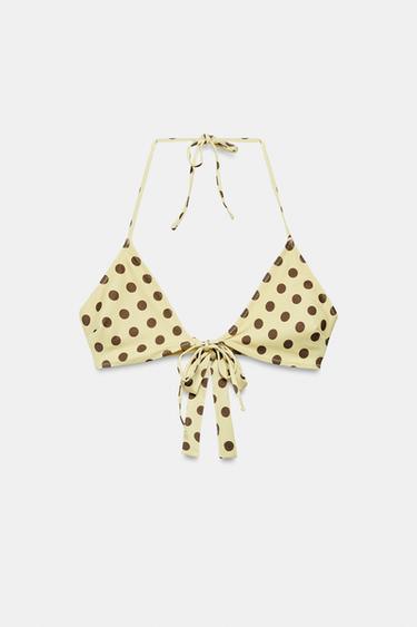 Zara 圓點印花比基尼上衣 - 黃色