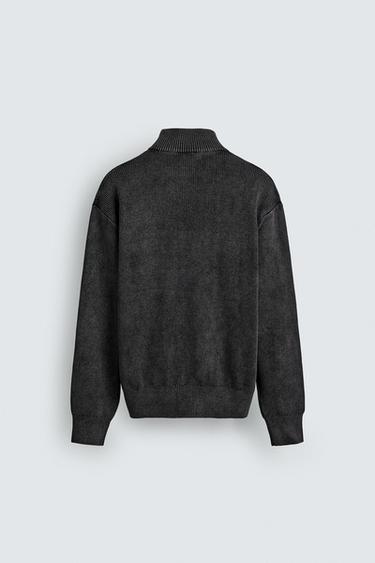 Zara 水洗紋理針織外套 - 海藍色