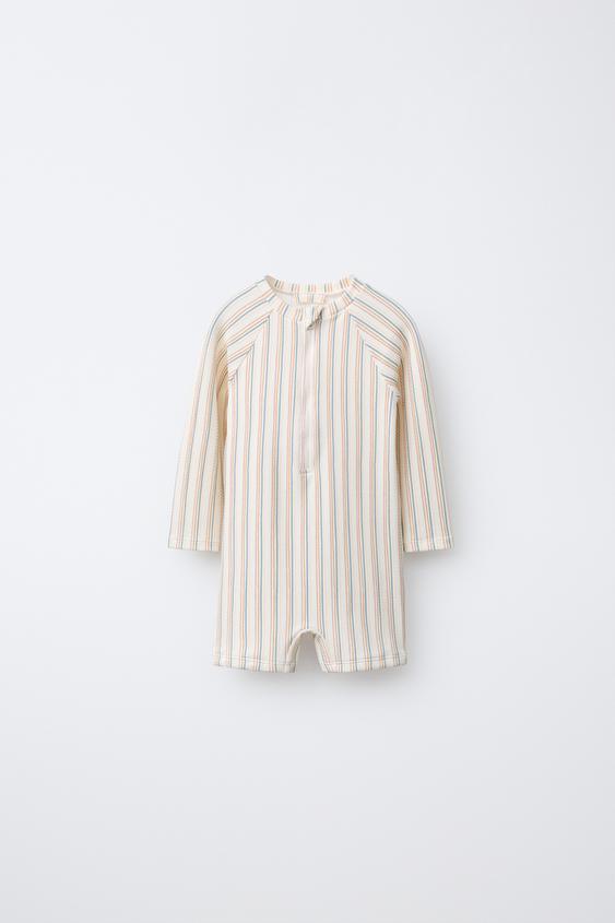 1-6 YEARS / STRIPED TEXTURED SWIMSUIT - Ecru by Zara - Image 0