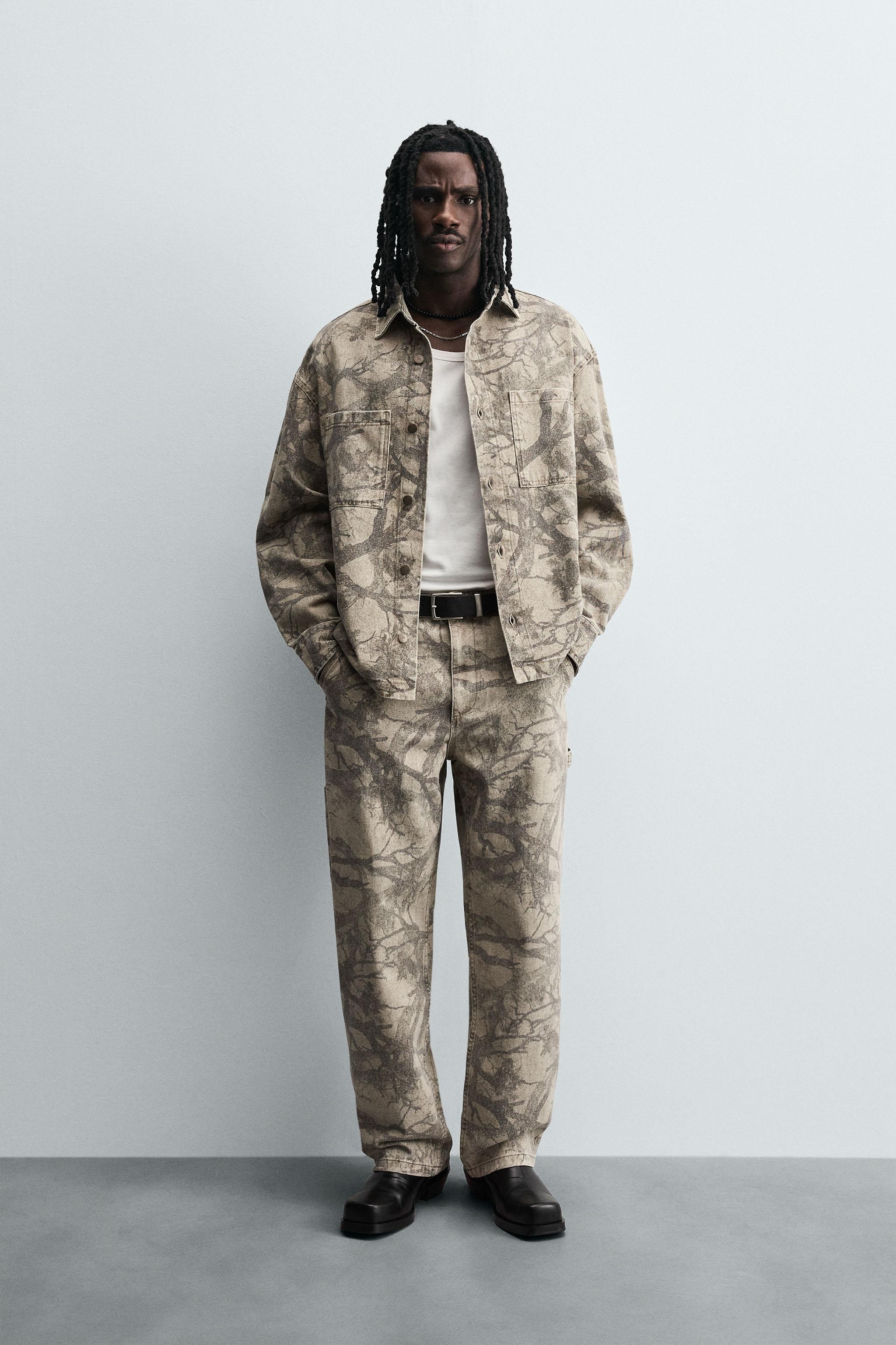 ABSTRACT PRINT CARPENTER TROUSERS - camel | ZARA New Zealand