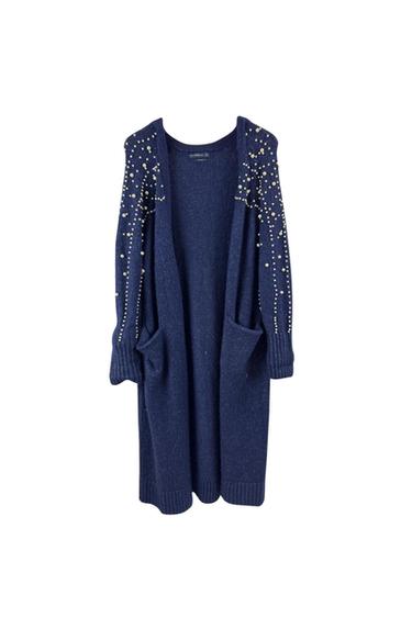 BLUE SWEATER WITH PEARL DETAILS