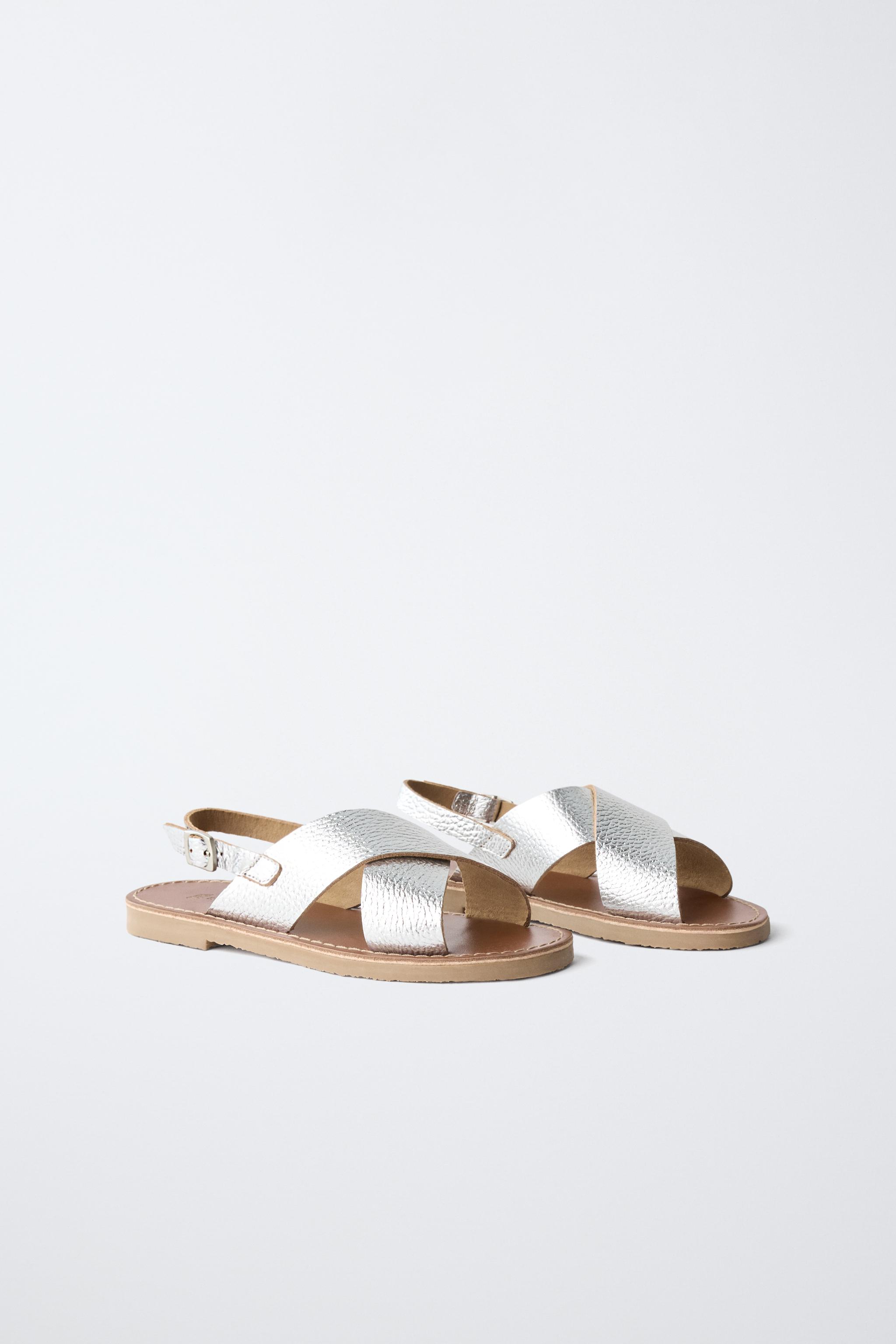 METALLIC LEATHER SANDALS — Silver