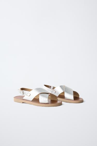 METALLIC LEATHER SANDALS - Silver by Zara - Image 1