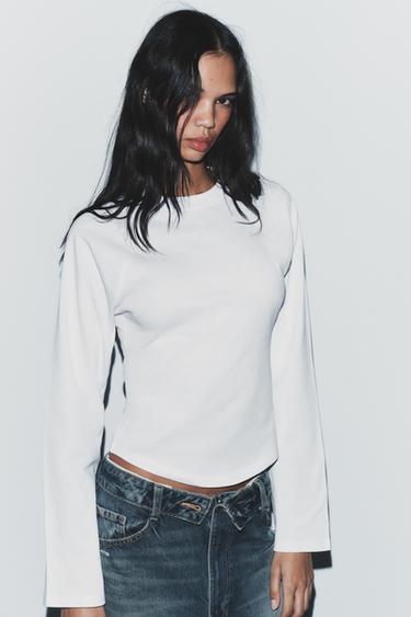 Zara LONG SLEEVE RAGLAN T-SHIRT - White