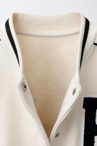 EMBROIDERED TEXT FLEECE BOMBER JACKET - Ecru by Zara - Image 4