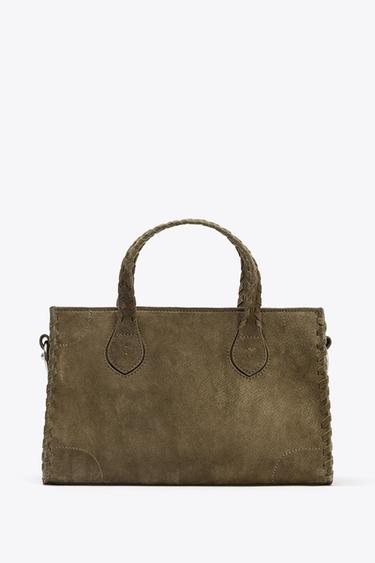 ГРАДСКА ЧАНТА ОТ ВЕЛУР С ПЛЕТЕНА ДЕКОРАЦИЯ - Зелено от Zara