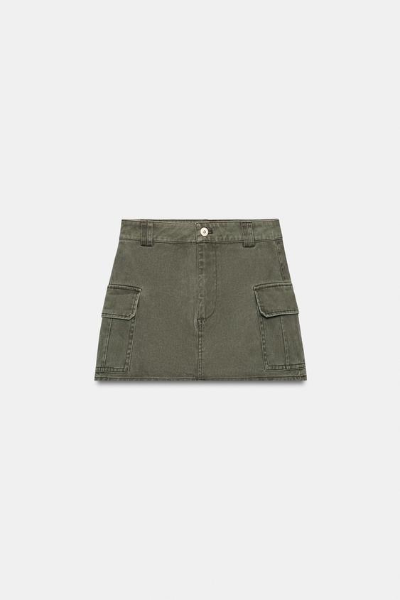Zara WASHED EFFECT CARGO SKIRT PANTS - Dark khaki - Image 0