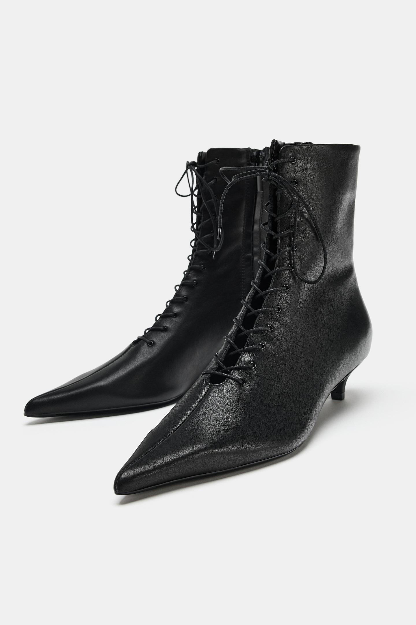Женские ботинки Zara Leather Kitten Ankle, цвет: Чёрный — фото 5
