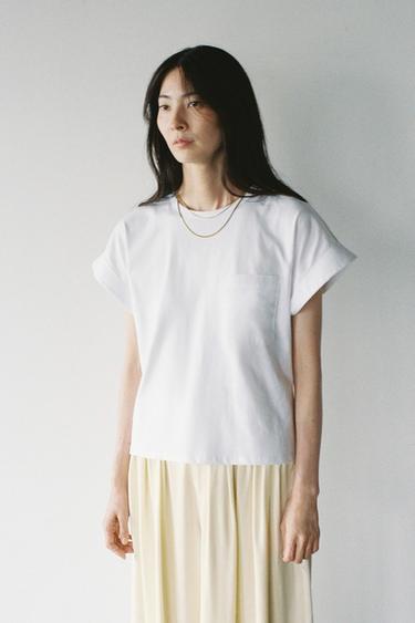 ポプリンポケットＴシャツホワイト0ZaraのポプリンポケットＴシャツ - ホワイト - 画像 0