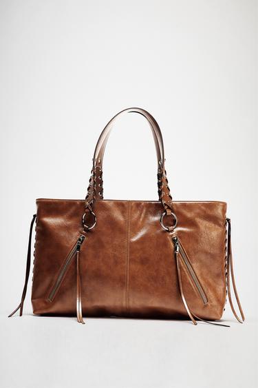 FRINGED SHOPPER - Dark tan by Zara