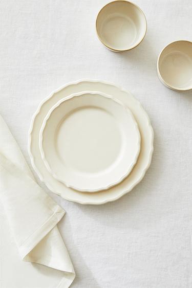 EARTHENWARE DESSERT PLATE WITH RAISED-DESIGN EDGE - Ecru by Zara - Image 5