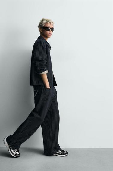 PINSTRIPE BAGGY FIT TROUSERS - Blue by Zara
