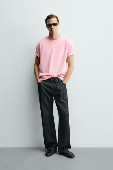 Zara MAJICA SA IZVEZENIM TEKSTOM – izbledelа ružičasta – Slika 0