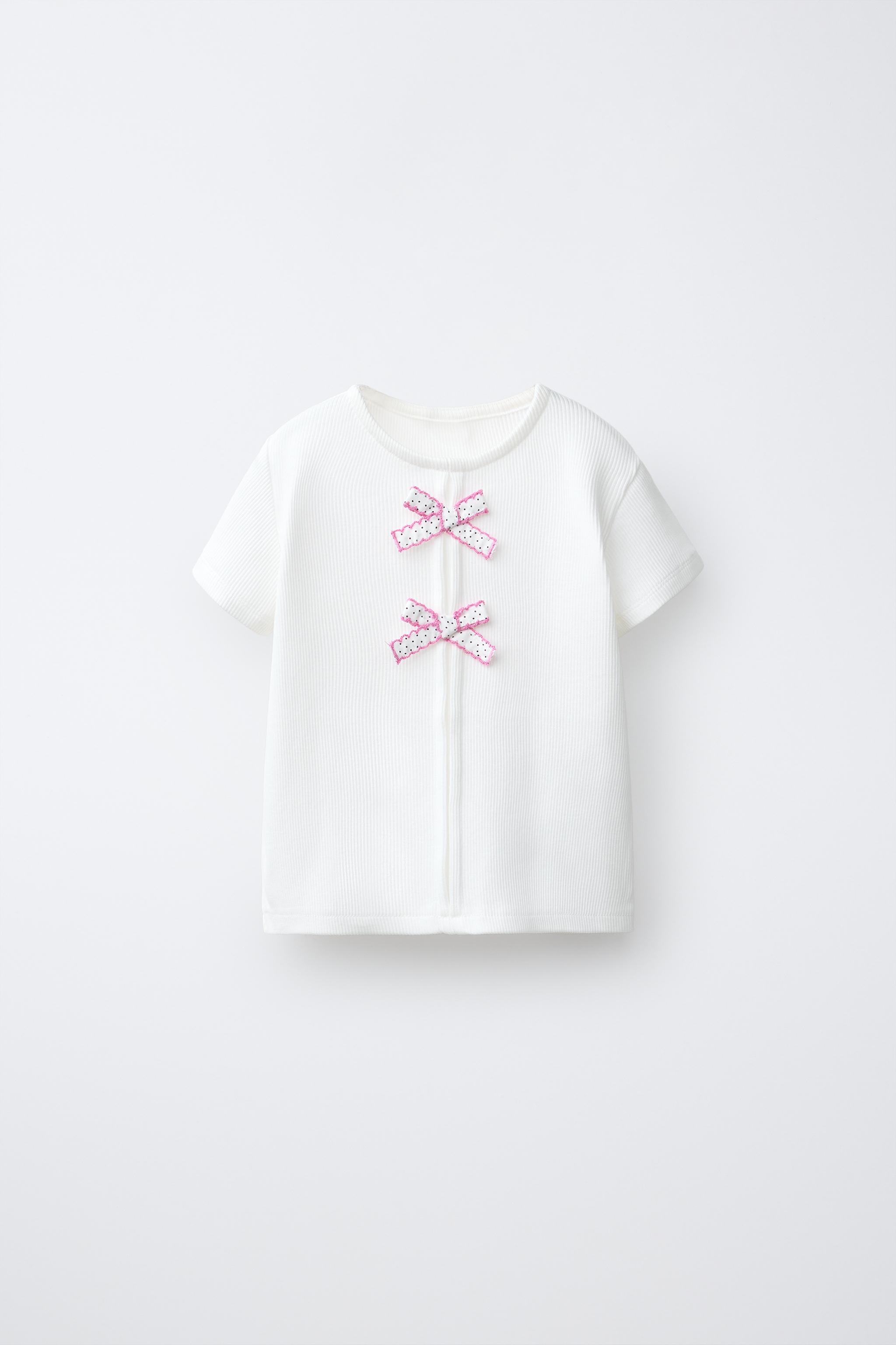 RIBBED T-SHIRT WITH BOWS — White