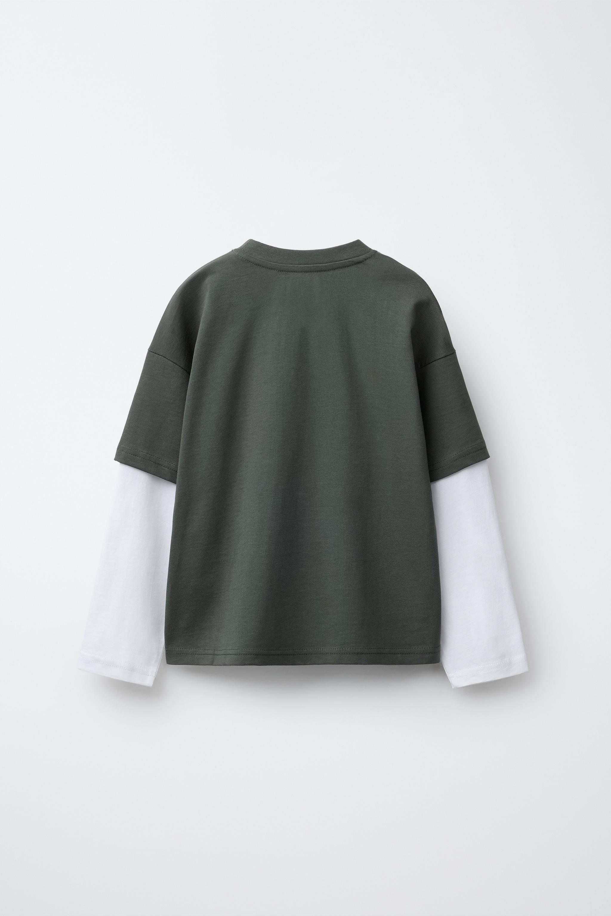 CAMISETA DOBLE MANGA TEXTO - Azul / Gris | ZARA Chile