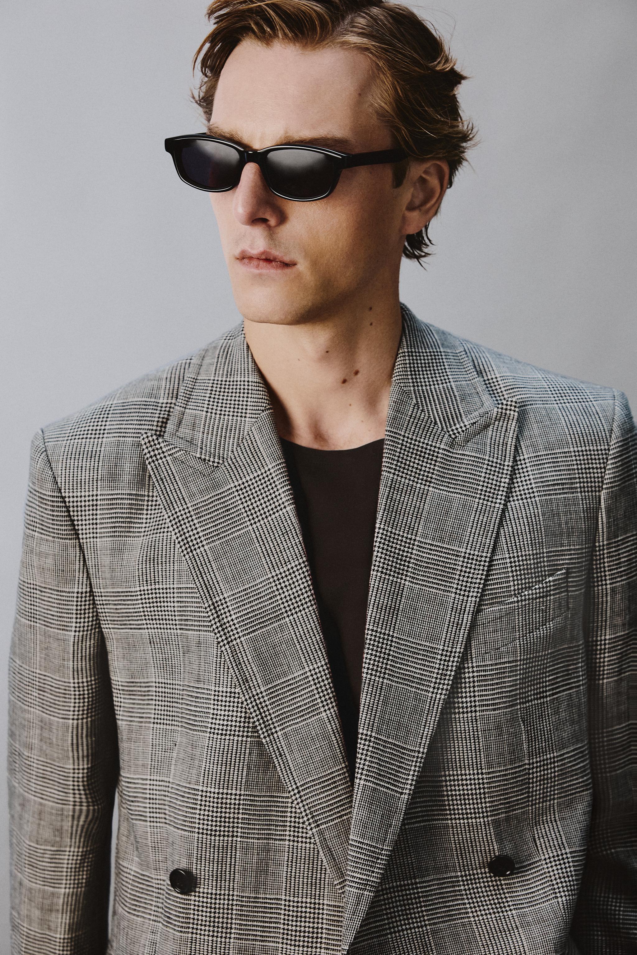 VESTE CROISÉE COSTUME CARREAUX LAINE - LIN AARON LEVINE X ZARA