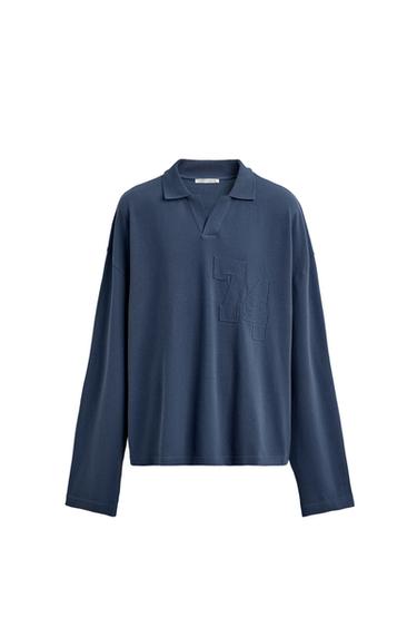POLO PIQUÉ RELAXED FIT PARCHE NÚMEROS - Azul de Zara