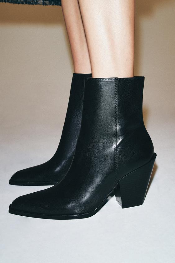 LEATHER COWBOY ANKLE BOOTS - Black de Zara - Imagen 0