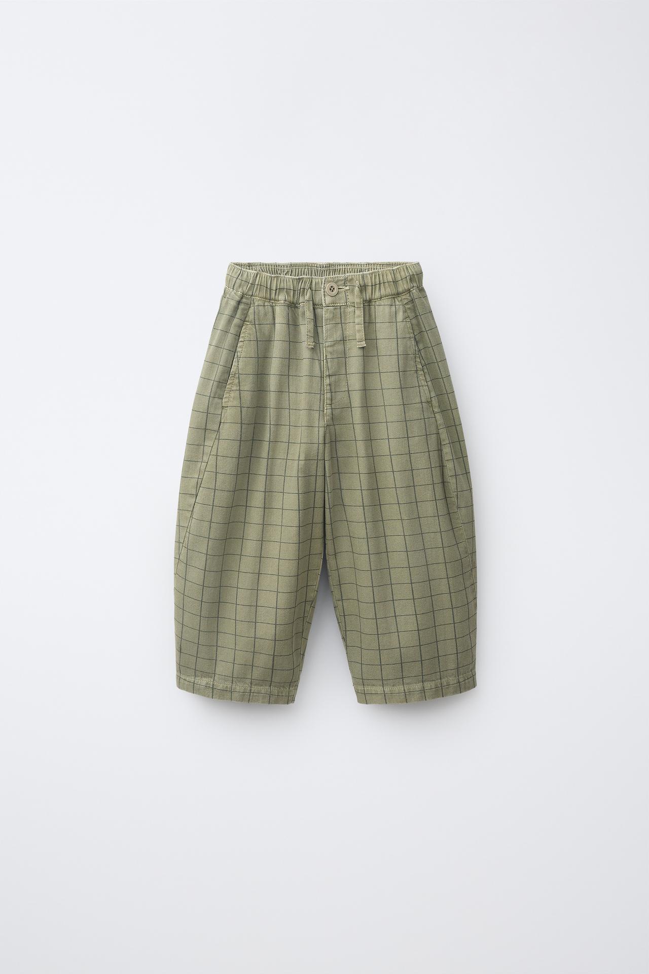 PLAID COMFY BAGGY PANTS — Mid-green