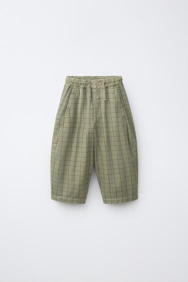 COMFY CHECK BAGGY TROUSERS - Mid-green by Zara - Image 0