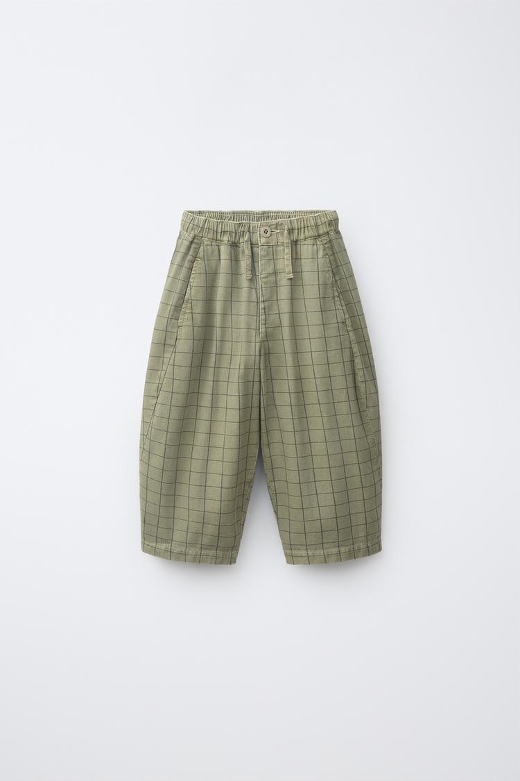 PLAID COMFY BAGGY PANTS — Mid-green