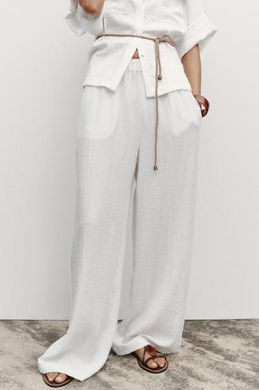 RUSTIC WIDE-LEG TROUSERS - White by Zara