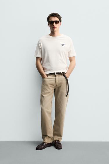 EMBROIDERED REGULAR FIT T-SHIRT - Oyster-white by Zara
