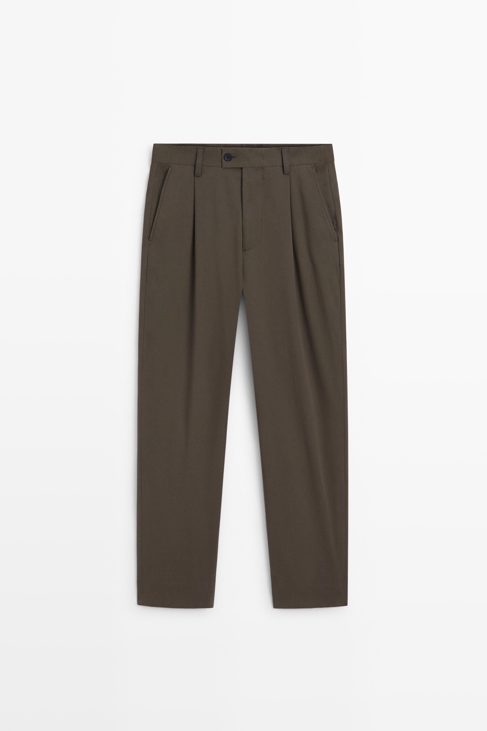Pantalon jambe large à pinces en daim