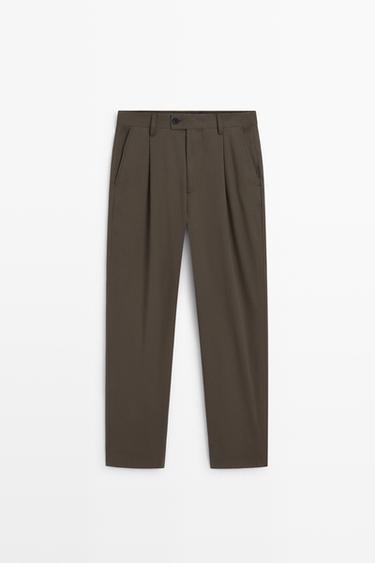 Wide-leg darted pants — Brown 1