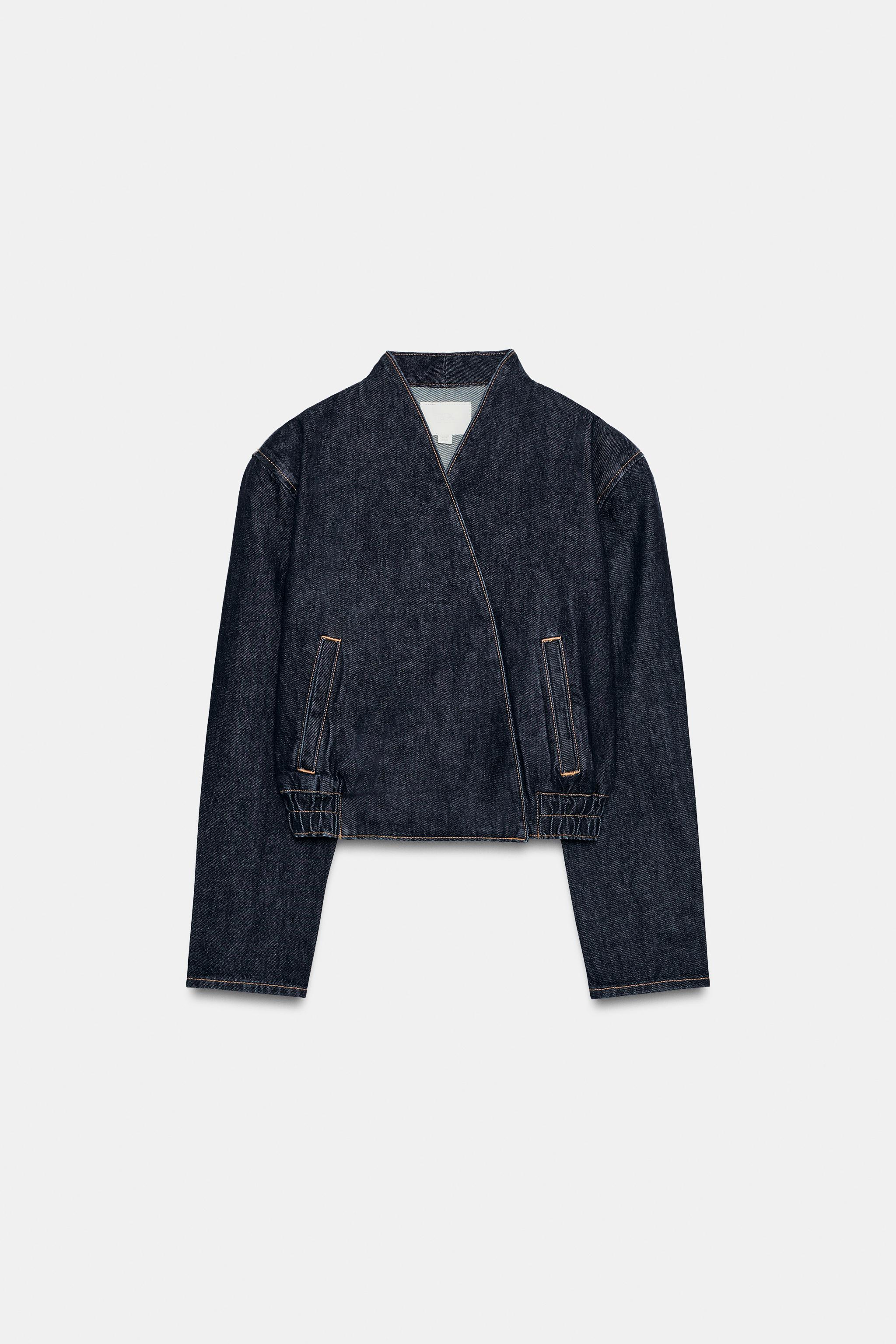 Женские куртки Zara TRF DENIM CROSSOVER BOMBER JACKET — фото 6