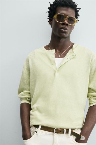 100% HEMP HENLEY JUMPER - Light green by Zara - Image 4
