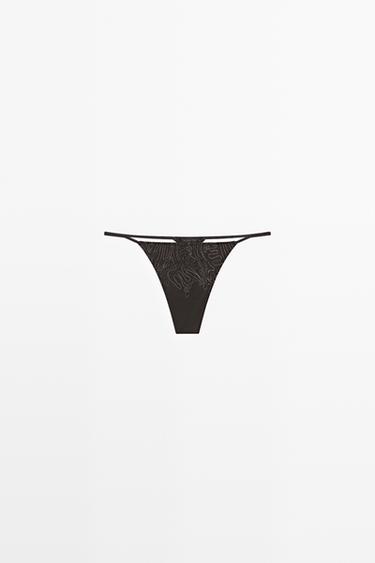 Zara Thong with embroidered detail - Anthracite Gray