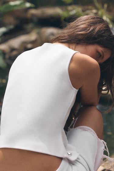TOP EN MAILLE FERMETURE ASYMÉTRIQUE - Blanc de Zara - Image 2