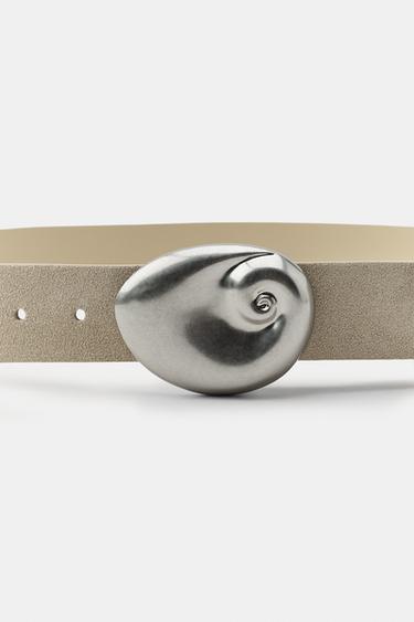 SPLIT SUEDE SHELL BUCKLE BELT - Ecru by Zara - Image 4