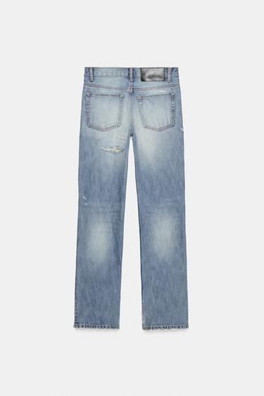 TRF MID-RISE RIPPED STRAIGHT-LEG JEANS - Light blue by Zara - Image 6
