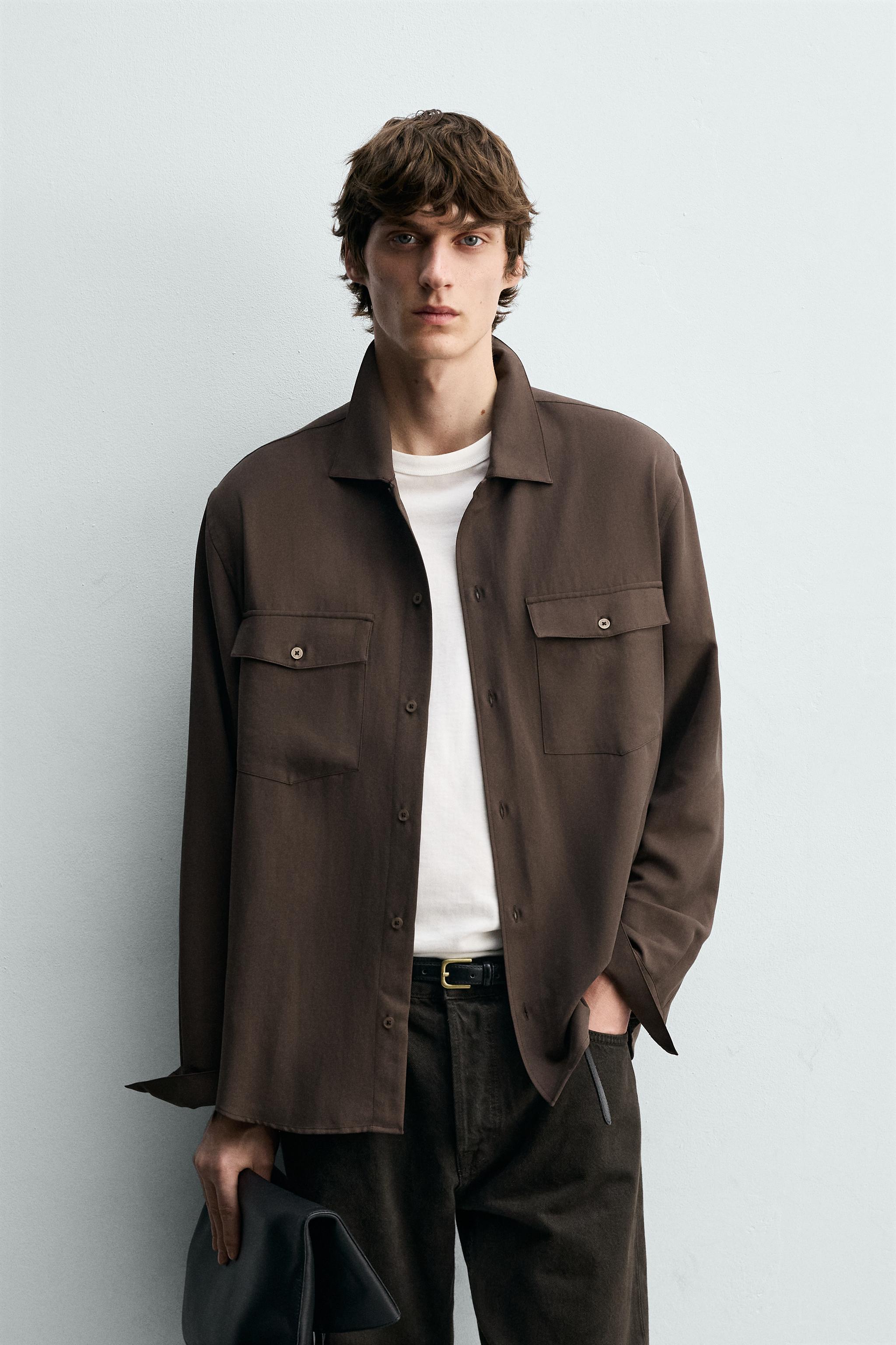 RELAXED FIT FLOWING SHIRT — Brown