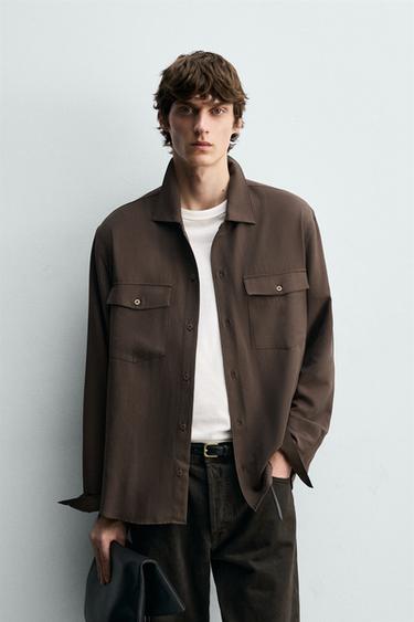 Zara FLOWY RELAXED FIT SHIRT - Brown