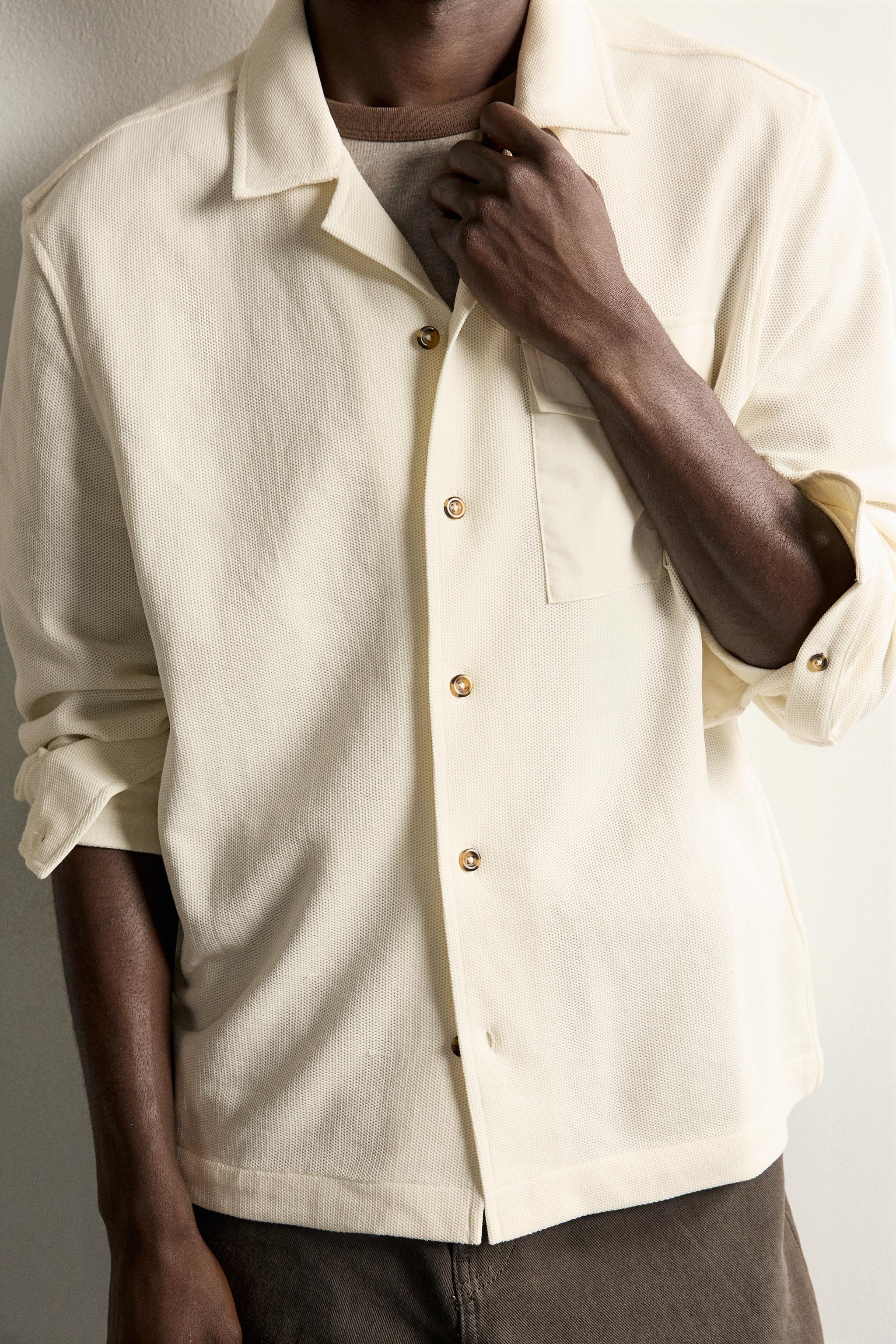 Мужские рубашки Zara CONTRAST POCKET PIQUE SHIRT — фото 5